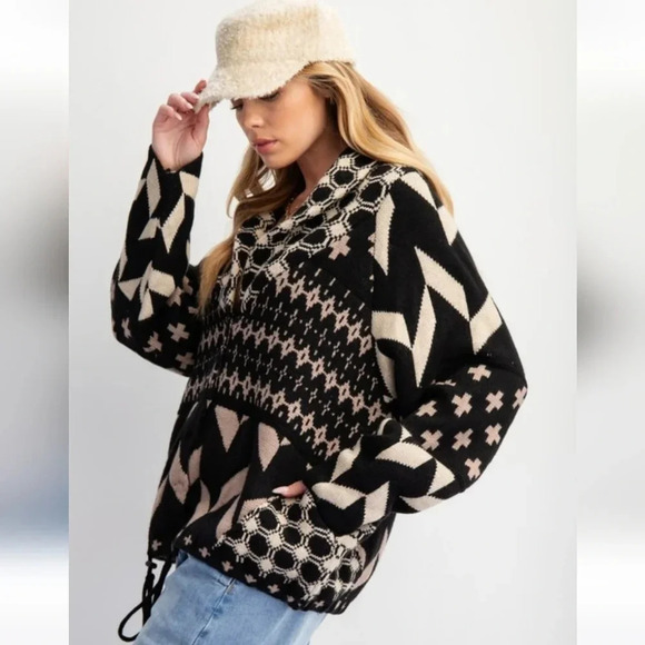 Easel Ethnic Printed Knit Sweater Cardigan New - Picture 5 of 5